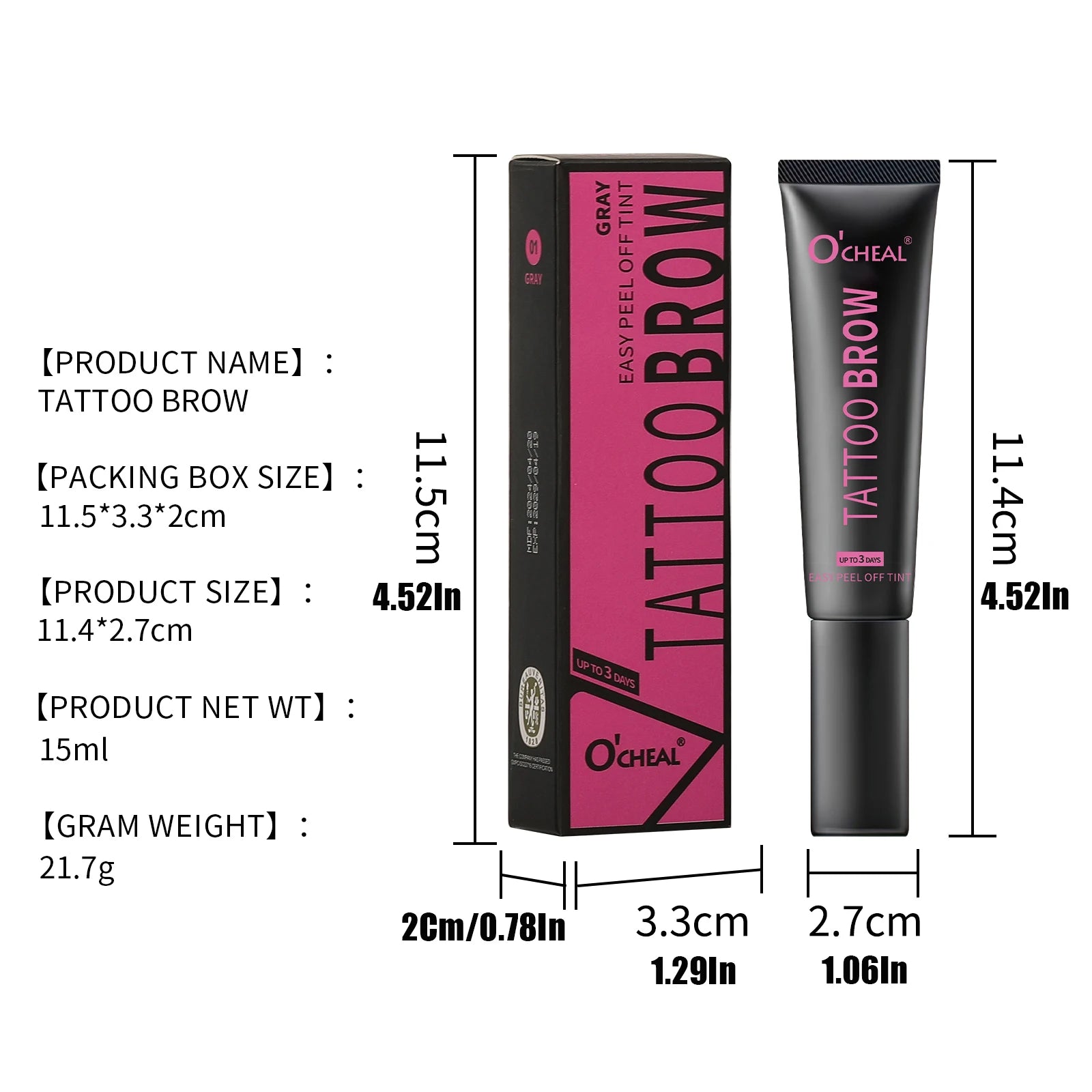 Waterproof Tattoo Brow Peel Off Tint with Stencils - Semi-Permanent Eyebrow Tint Lasts Up to 3 Days - Easy to Apply and Long-Las