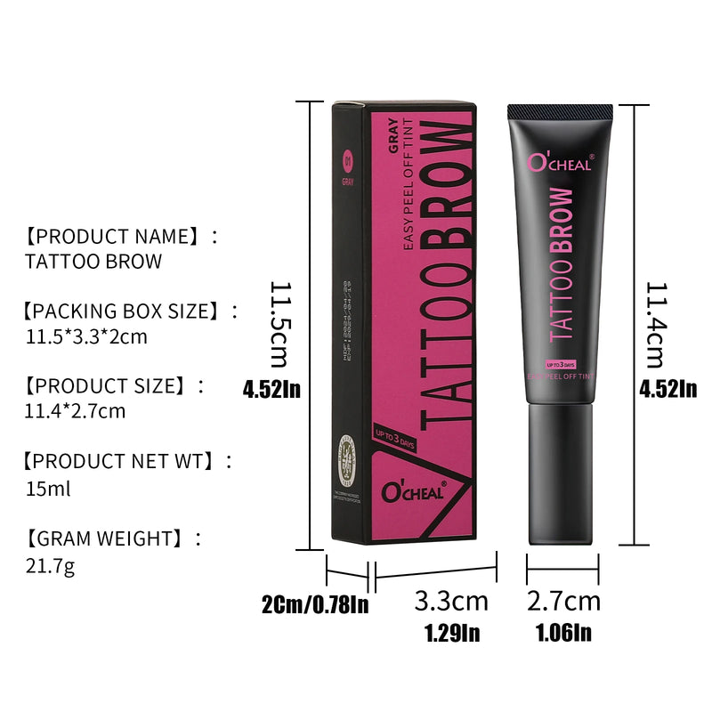 Waterproof Tattoo Brow Peel Off Tint with Stencils - Semi-Permanent Eyebrow Tint Lasts Up to 3 Days - Easy to Apply and Long-Las