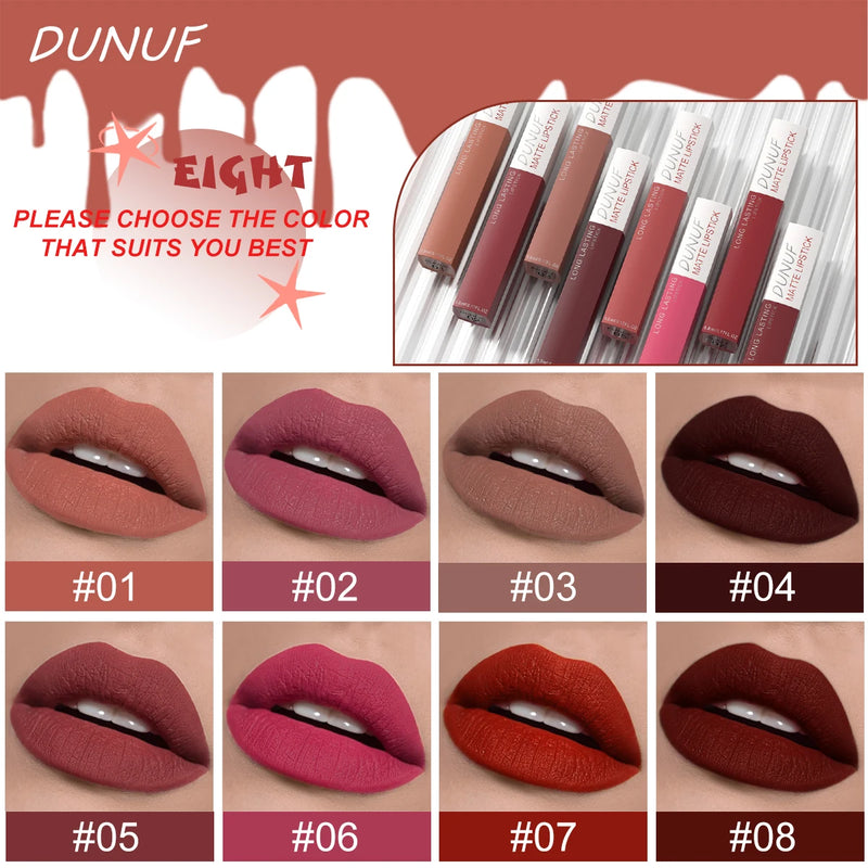 6Pcs/8Pcs Matte Color Lasting Lip Gloss Set Three-Dimensional Plastic Lips Waterproof Anti-Sweat Non-Stick Cup Lipstick Set