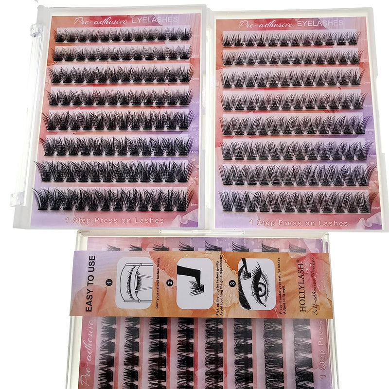 HOLLYLASH Self Adhesive Cluster Lashes Press on Pre Glued Eyelashes Volume Soft No Glue Needed Eyelash Extension Makeup Tools