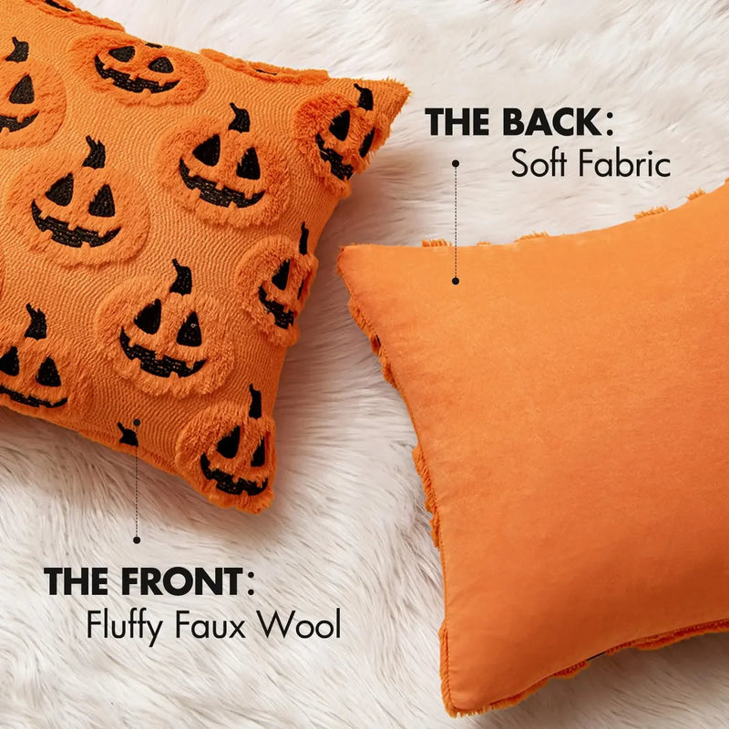 Halloween Pillow Covers,45x45,Decorative Pumpkin Pattern Pillowcase Soft Plush Faux Wool Cushions for Home Sofa Couch