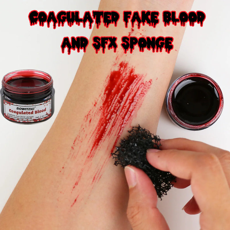 Bowitzki SFX Face Body Paint ,Halloween Makeup Special Effects，Fake Blood Scar Wax Charred Ash Powder with Sponges Brush