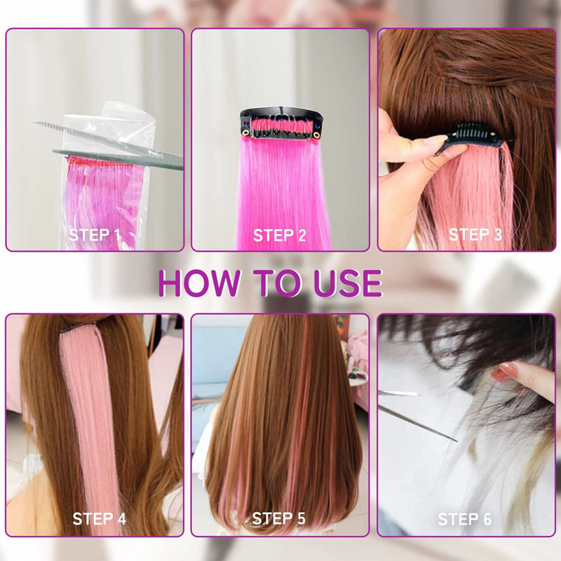 Hair Extensions Clip in 22 Inch Colored Hair Extensions Party Highlights Long Straight Synthetic Hairpieces for Women Kids Girls