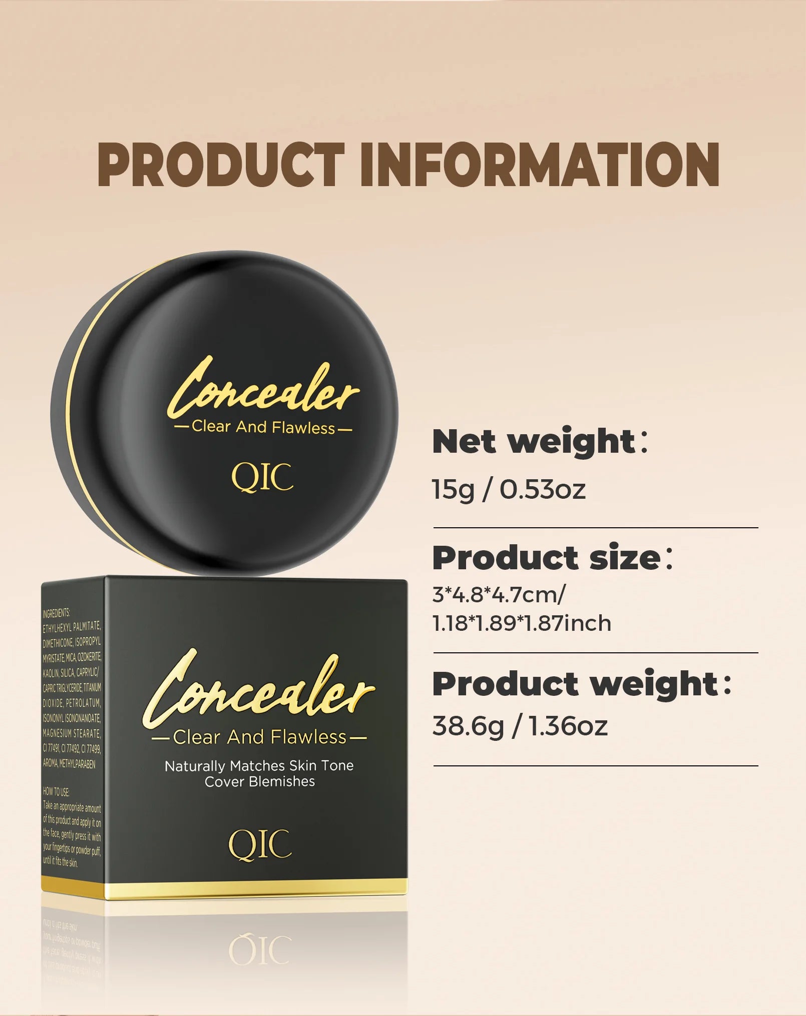 QIC Waterproof Full Coverage Concealer for Tattoos & Scars