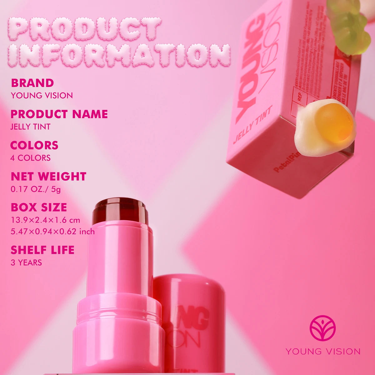 YOUNG VISION Multi-Color Jelly Blush Stick Q Pinberry Lip Dye Stick for Lip and Cheek Natural and Easy Tinting Lip Gloss Stick