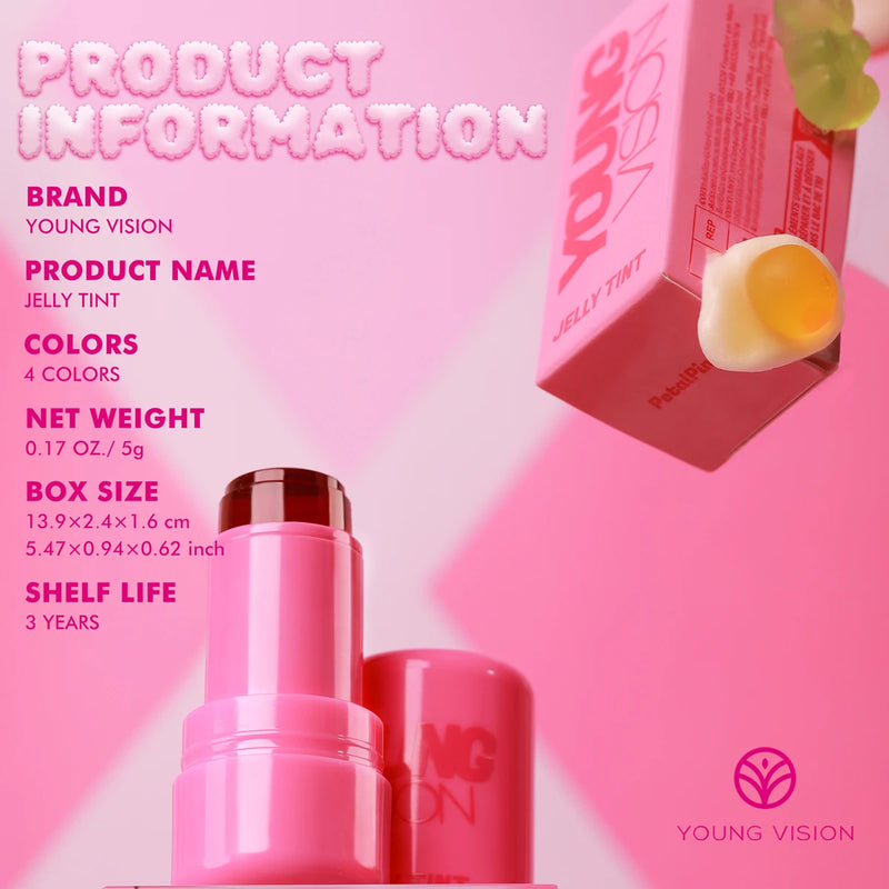 YOUNG VISION Multi-Color Jelly Blush Stick Q Pinberry Lip Dye Stick for Lip and Cheek Natural and Easy Tinting Lip Gloss Stick