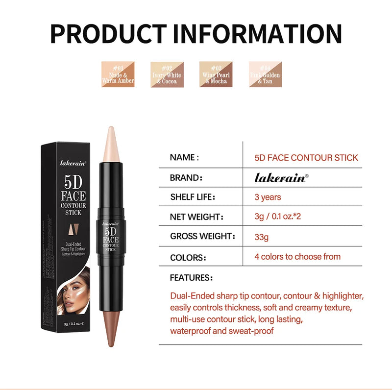 Lakerain 5D Dual-Ended Contour & Highlighter Stick for Face Definition