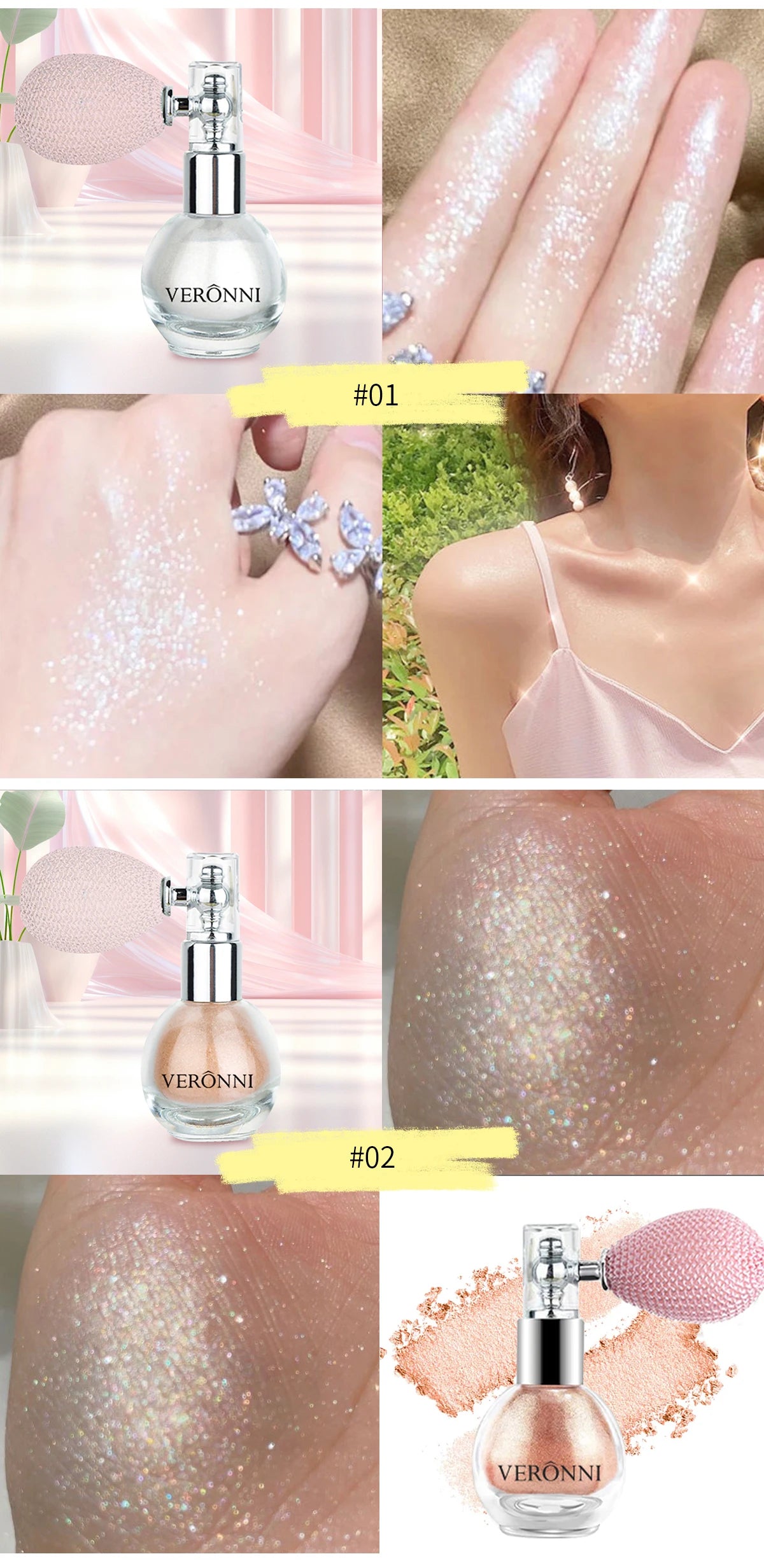VERONNI Diamond Highlighter Powder Spray for Face & Body
