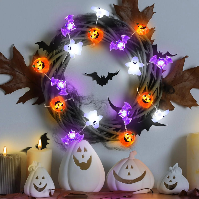 1pc 20/30 LED Halloween Copper Wire String Light With Mini Ghost Pumpkin Bat Fairy Lamp For Home Halloween Party Festival Decor